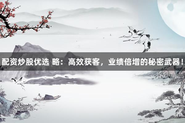 配资炒股优选 略：高效获客，业绩倍增的秘密武器！