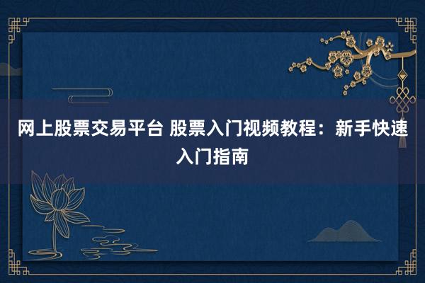 网上股票交易平台 股票入门视频教程：新手快速入门指南