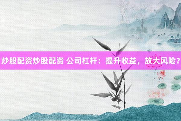 炒股配资炒股配资 公司杠杆：提升收益，放大风险？