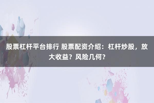 股票杠杆平台排行 股票配资介绍：杠杆炒股，放大收益？风险几何？