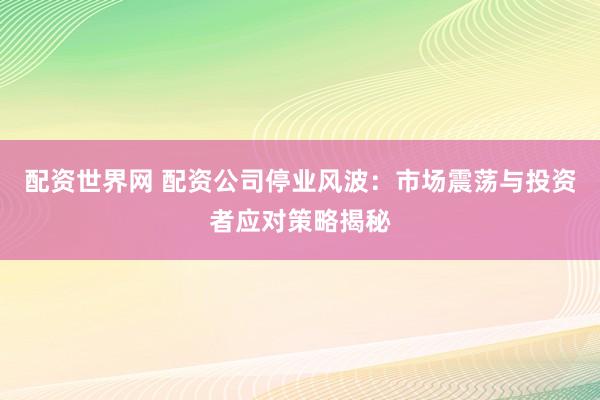 配资世界网 配资公司停业风波：市场震荡与投资者应对策略揭秘